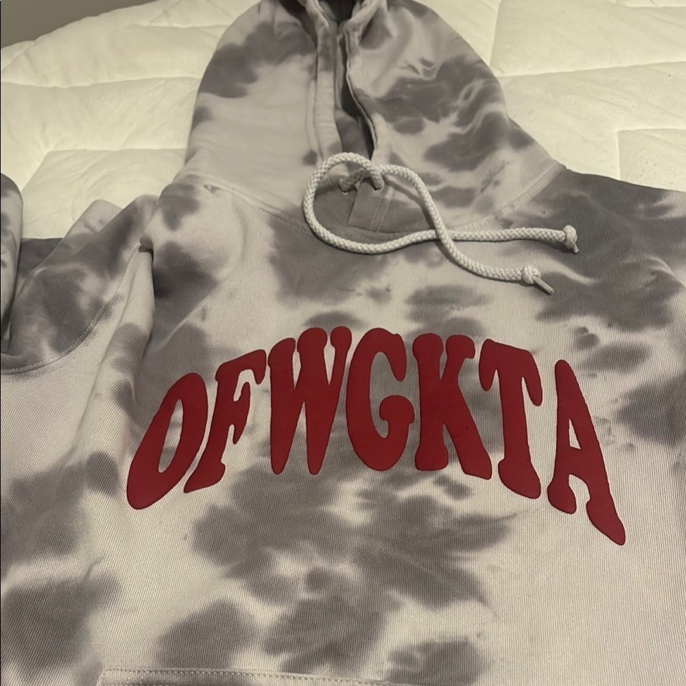 Ofwgkta Gray Tie-Dye Hoodie with Red Lettering